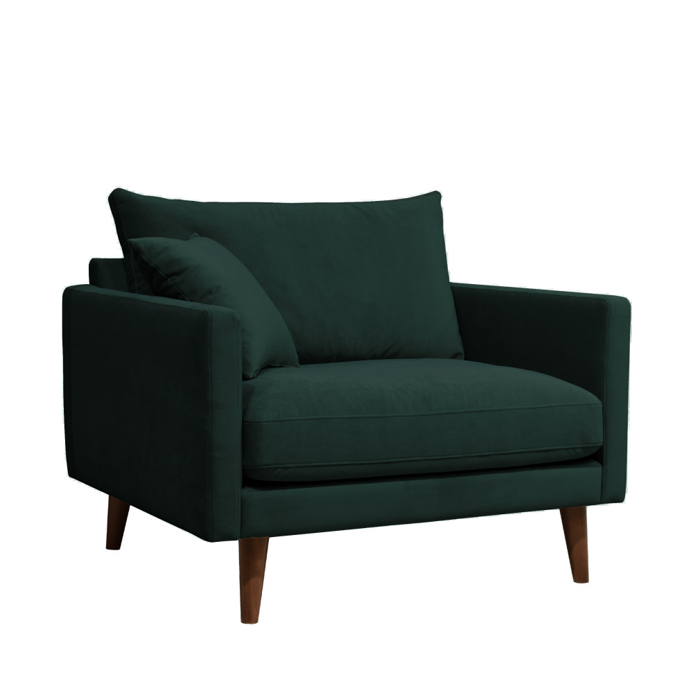 Villabon - Fauteuil XL en velours pieds bois foncé - Couleur - Vert forêt