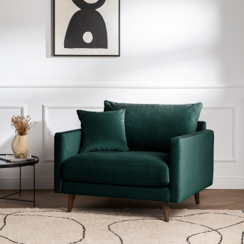Villabon - Fauteuil en velours pieds bois foncé