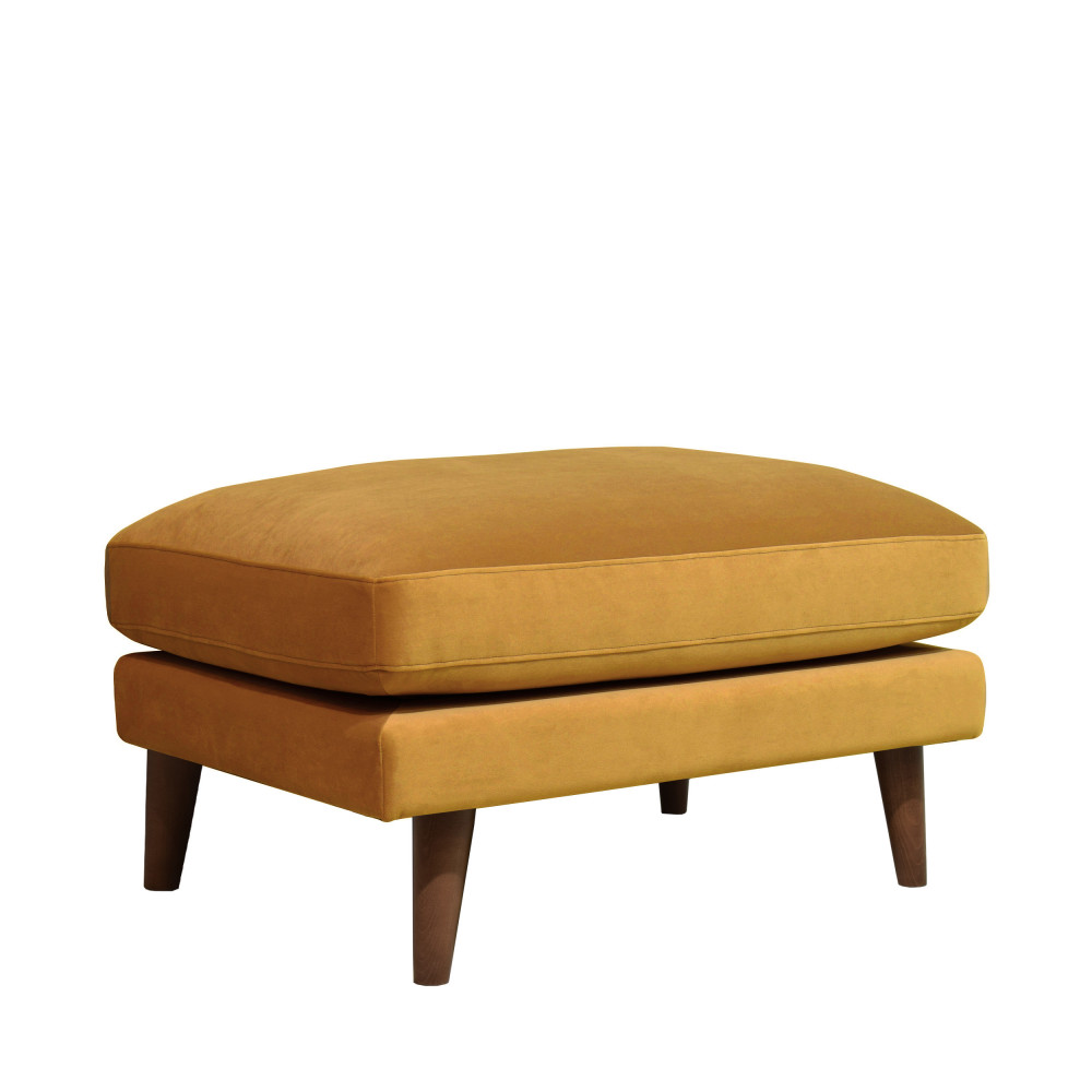 Villabon - Pouf en velours pieds bois foncé - Couleur - Jaune moutarde