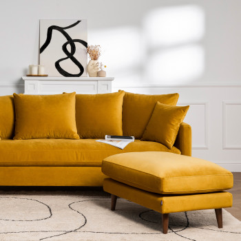 Villabon - Pouf en velours pieds bois foncé