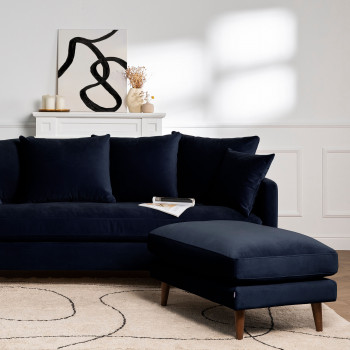 Villabon - Pouf en velours pieds bois foncé