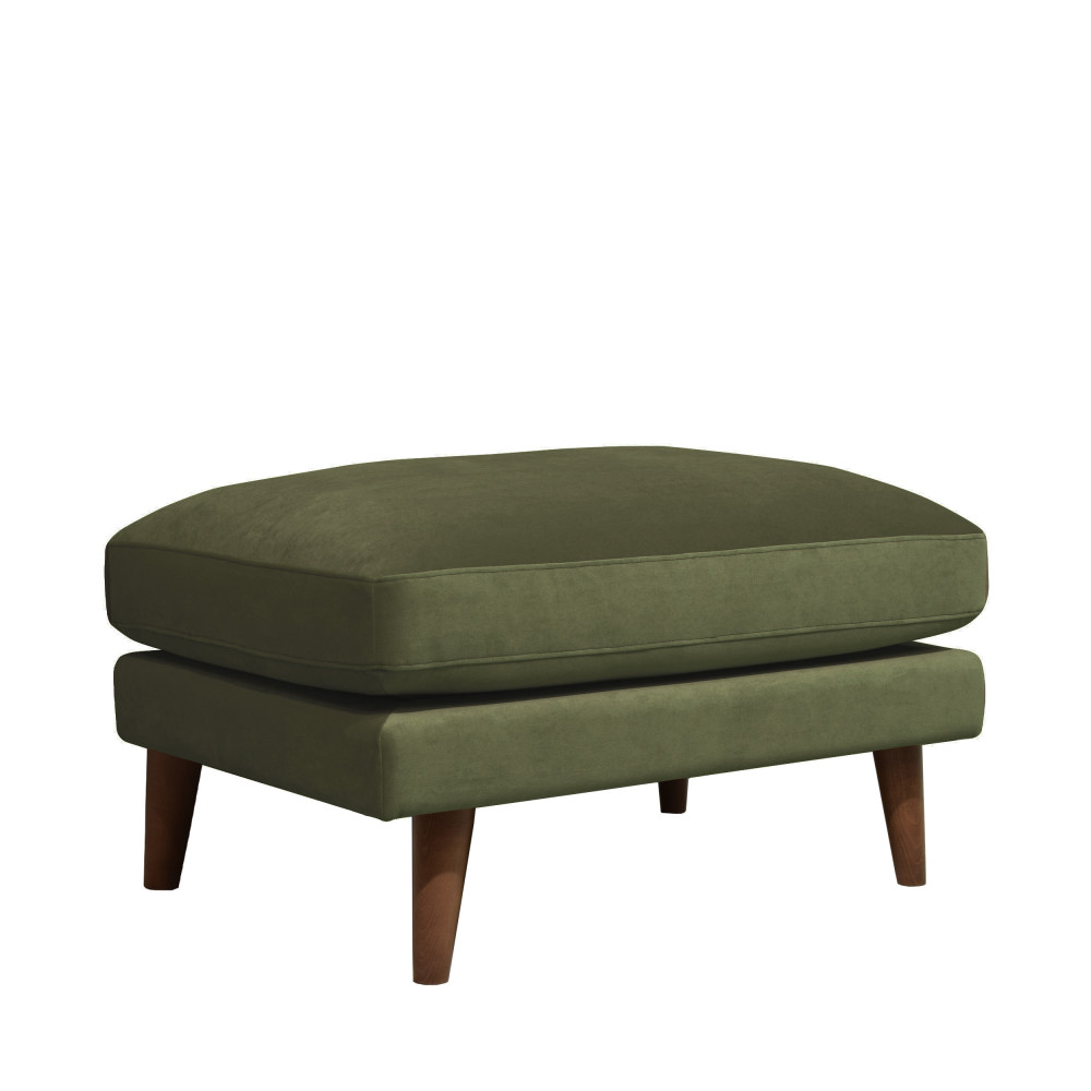 Villabon - Pouf en velours pieds bois foncé - Couleur - Vert olive