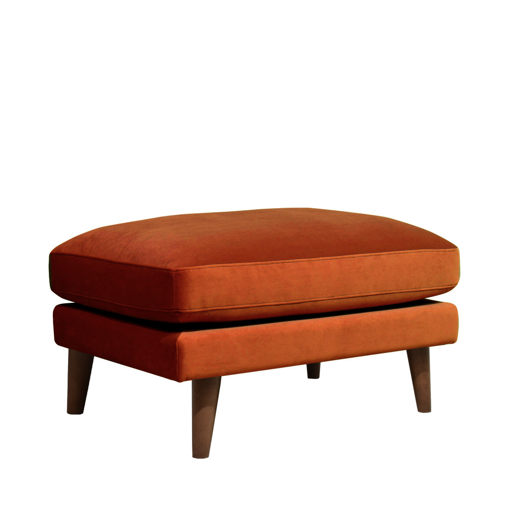 Villabon - Pouf en velours pieds bois foncé - Couleur - Rouille