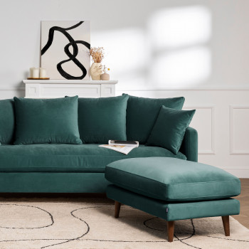 Villabon - Pouf en velours pieds bois foncé