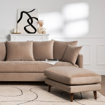 Villabon - Pouf en velours pieds bois foncé