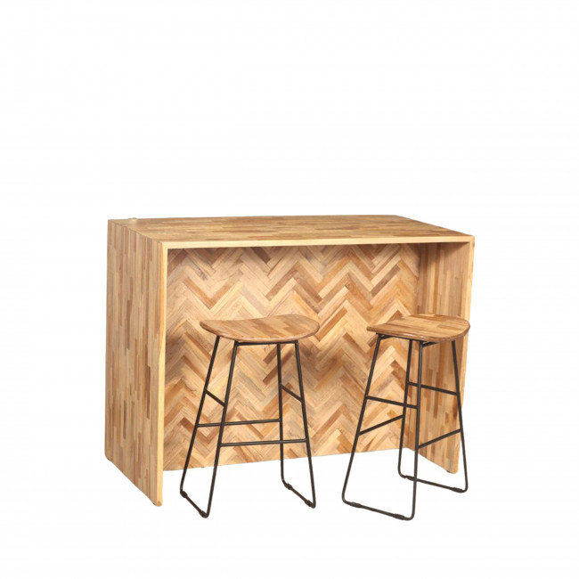 Sharang - Table de bar avec rangements et 2 tabourets 65cm en teck recyclé
