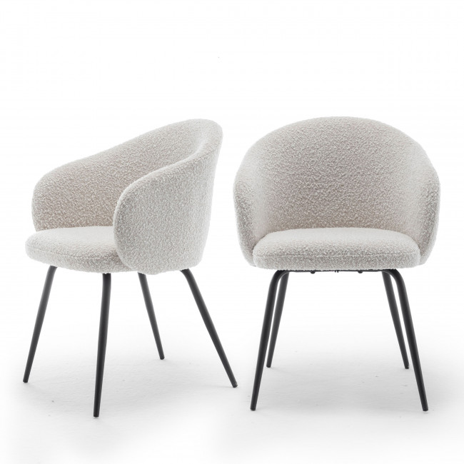 Calabra - Lot de 2 fauteuils de table en tissu bouclette et métal