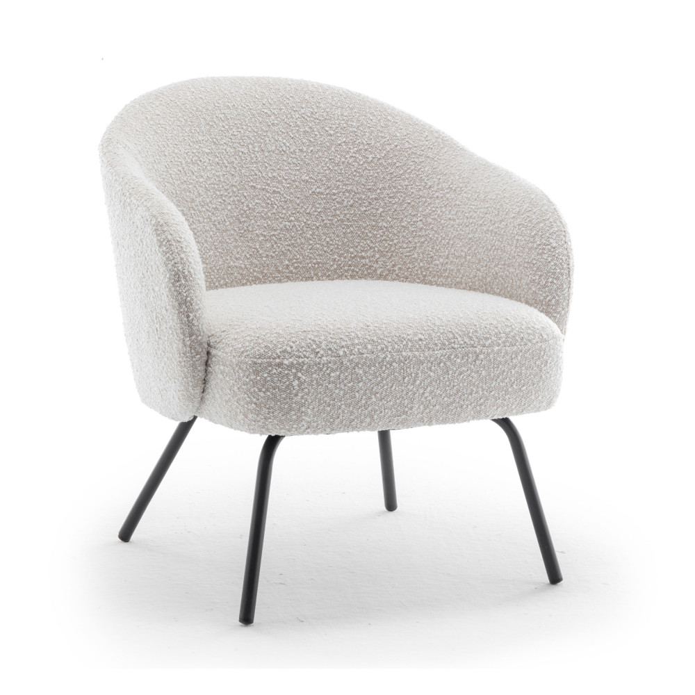 Calabra - Fauteuil lounge en tissu bouclette - Couleur - Ecru