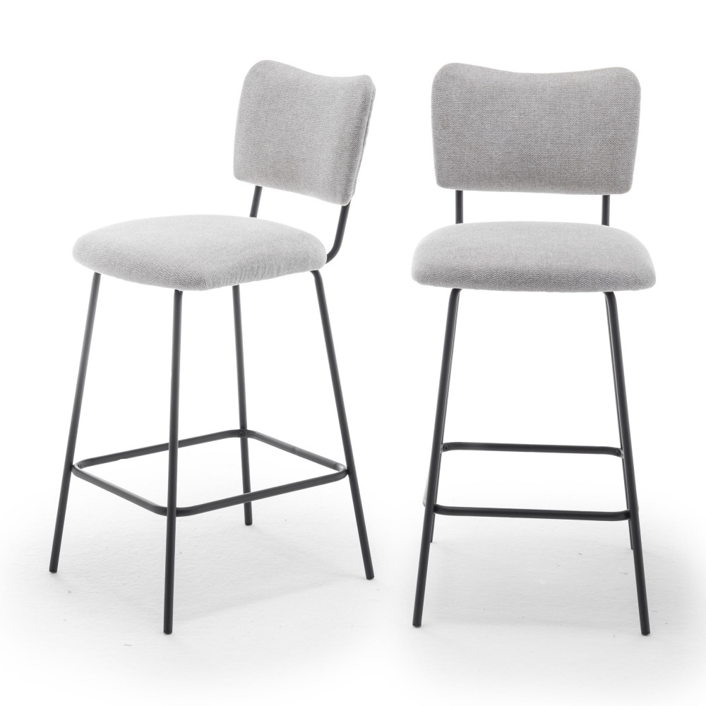 Vander - Lot de 2 chaises de bar en tissu et métal 65cm - Couleur - Gris clair