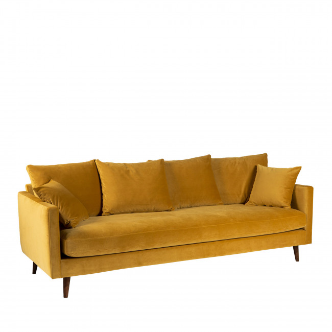 Villabon - Canapé convertible 4 places en velours pieds bois foncé